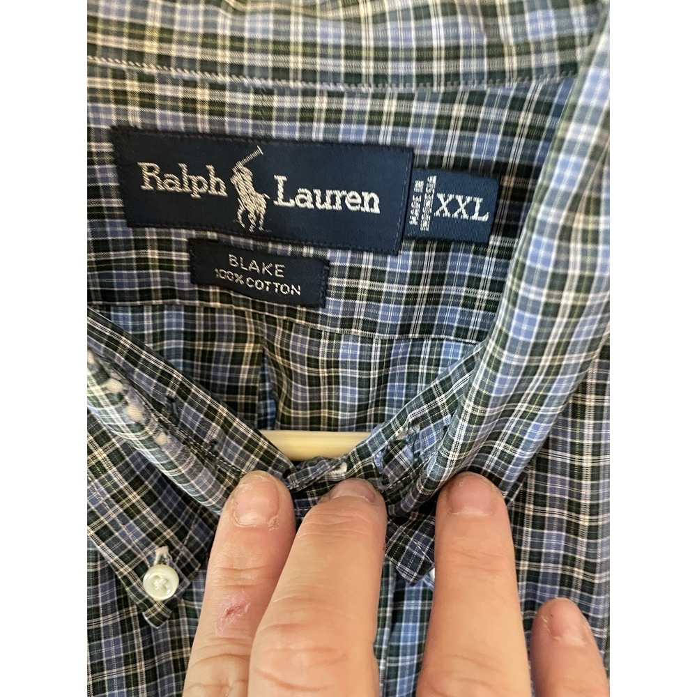 Mens Ralph Lauren Blue Plaid L/S Button Up Dress Shirt XXL - Picture 3 of 3